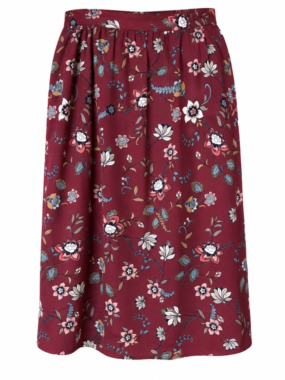LOFT Outlet Women’s M Burgundy Floral Midi Skirt Elastic Waist Boho Fall Cottage